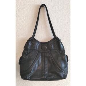 Pietra By Stone Mountain Leather Pebble Black Double Strap Shoulder Hobo Handbag